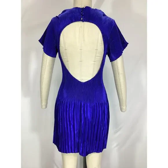 L'Idee 'Aperitif' Open Back Mock Neck Blue Dress Size M